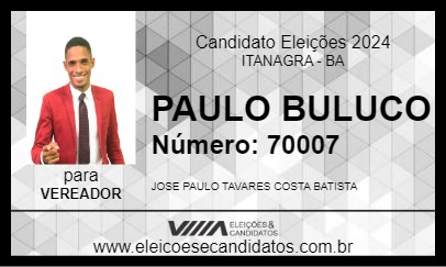 Candidato PAULO BULUCO 2024 - ITANAGRA - Eleições