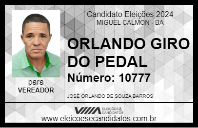 Candidato ORLANDO GIRO DO PEDAL 2024 - MIGUEL CALMON - Eleições