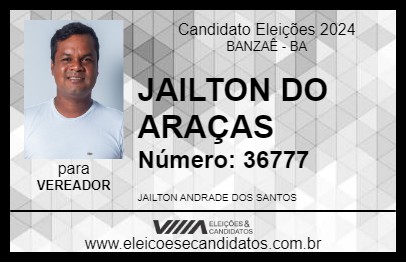 Candidato JAILTON DO ARAÇAS 2024 - BANZAÊ - Eleições