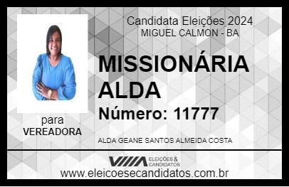 Candidato MISSIONÁRIA ALDA 2024 - MIGUEL CALMON - Eleições