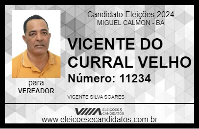 Candidato VICENTE DO CURRAL VELHO 2024 - MIGUEL CALMON - Eleições