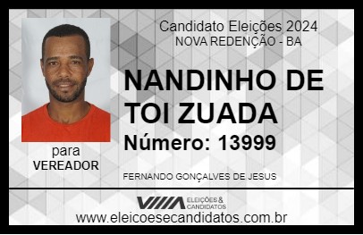 Candidato NANDINHO DE TOI ZUADA 2024 - NOVA REDENÇÃO - Eleições