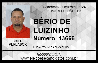 Candidato BÉRIO DE LUIZINHO 2024 - NOVA REDENÇÃO - Eleições