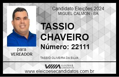 Candidato TASSIO CHAVEIRO 2024 - MIGUEL CALMON - Eleições