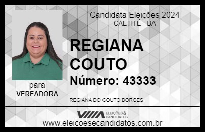 Candidato REGIANA COUTO 2024 - CAETITÉ - Eleições