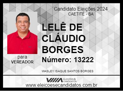 Candidato LELÊ DE CLÁUDIO BORGES 2024 - CAETITÉ - Eleições