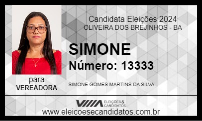 Candidato SIMONE 2024 - OLIVEIRA DOS BREJINHOS - Eleições