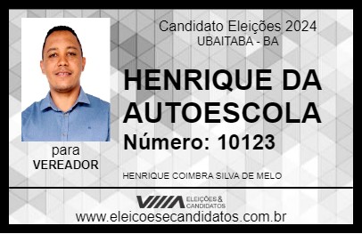 Candidato HENRIQUE DA AUTOESCOLA 2024 - UBAITABA - Eleições