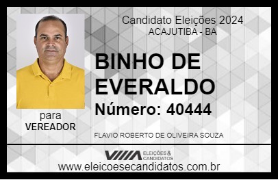 Candidato BINHO DE EVERALDO 2024 - ACAJUTIBA - Eleições