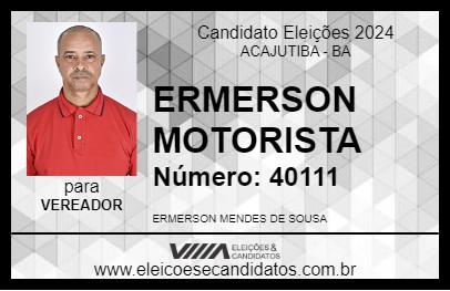 Candidato ERMERSON MOTORISTA 2024 - ACAJUTIBA - Eleições