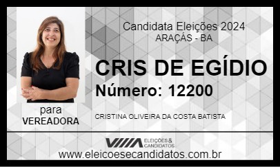 Candidato CRIS DE EGÍDIO 2024 - ARAÇÁS - Eleições