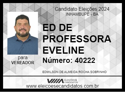 Candidato ED DE PROFESSORA EVELINE 2024 - INHAMBUPE - Eleições