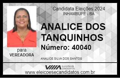 Candidato ANALICE DOS TANQUINHOS 2024 - INHAMBUPE - Eleições