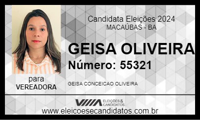 Candidato GEISA OLIVEIRA 2024 - MACAÚBAS - Eleições