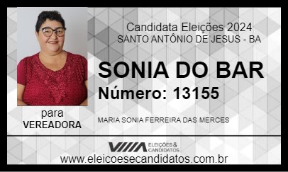 Candidato SONIA DO BAR 2024 - SANTO ANTÔNIO DE JESUS - Eleições