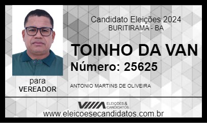 Candidato TOINHO DA VAN 2024 - BURITIRAMA - Eleições