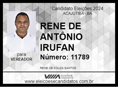 Candidato RENE DE ANTÔNIO IRUFAN 2024 - ACAJUTIBA - Eleições