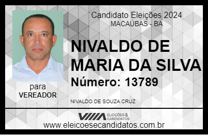 Candidato NIVALDO DE MARIA DA SILVA 2024 - MACAÚBAS - Eleições