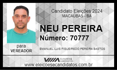 Candidato NEU PEREIRA 2024 - MACAÚBAS - Eleições