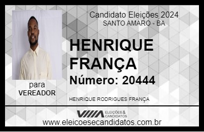 Candidato HENRIQUE FRANÇA 2024 - SANTO AMARO - Eleições