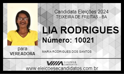 Candidato LIA RODRIGUES 2024 - TEIXEIRA DE FREITAS - Eleições