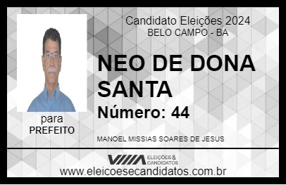 Candidato NÉU DE SANTA 2024 - BELO CAMPO - Eleições