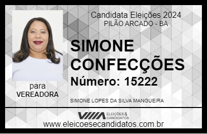 Candidato SIMONE CONFECÇÕES 2024 - PILÃO ARCADO - Eleições