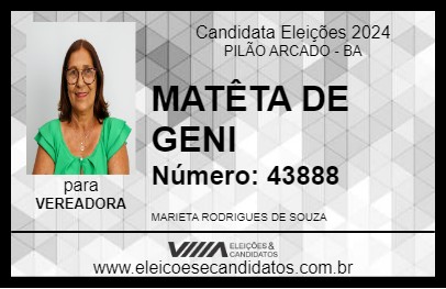 Candidato MARIETA DE GENI 2024 - PILÃO ARCADO - Eleições