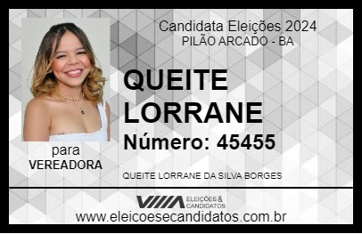 Candidato QUEITE LORRANE 2024 - PILÃO ARCADO - Eleições