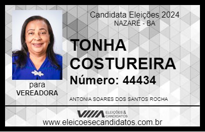 Candidato TONHA COSTUREIRA 2024 - NAZARÉ - Eleições