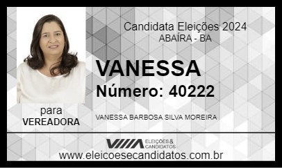 Candidato VANESSA 2024 - ABAÍRA - Eleições