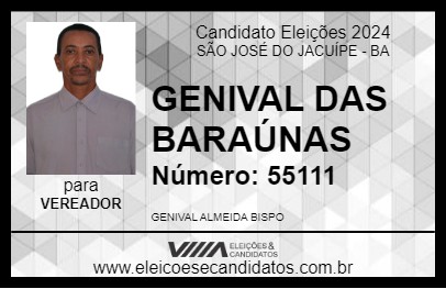 Candidato GENIVAL DAS BARAÚNAS 2024 - SÃO JOSÉ DO JACUÍPE - Eleições