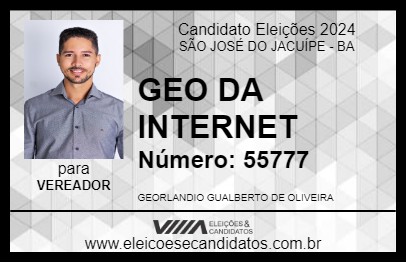 Candidato GEO DA INTERNET 2024 - SÃO JOSÉ DO JACUÍPE - Eleições