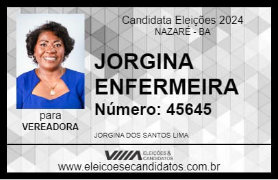 Candidato JORGINA ENFERMEIRA 2024 - NAZARÉ - Eleições