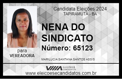 Candidato NENA DO SINDICATO 2024 - TAPIRAMUTÁ - Eleições