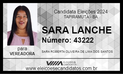 Candidato SARA LANCHE 2024 - TAPIRAMUTÁ - Eleições