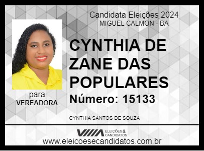 Candidato CYNTHIA DE ZANE DAS POPULARES 2024 - MIGUEL CALMON - Eleições