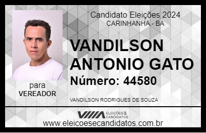 Candidato VANDILSON ANTONIO GATO 2024 - CARINHANHA - Eleições