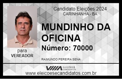 Candidato MUNDINHO DA OFICINA 2024 - CARINHANHA - Eleições