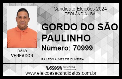 Candidato GORDO DO SÃO PAULINHO 2024 - TEOLÂNDIA - Eleições