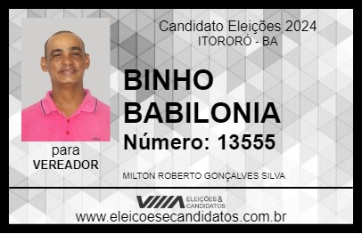 Candidato BINHO BABILONIA 2024 - ITORORÓ - Eleições