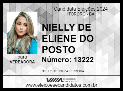 Candidato NIELLY DE ELIENE DO POSTO 2024 - ITORORÓ - Eleições