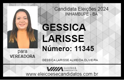 Candidato GESSICA LARISSE 2024 - INHAMBUPE - Eleições