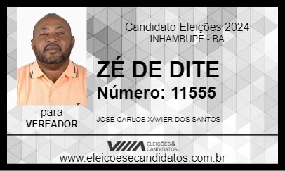 Candidato ZÉ DE DITE 2024 - INHAMBUPE - Eleições