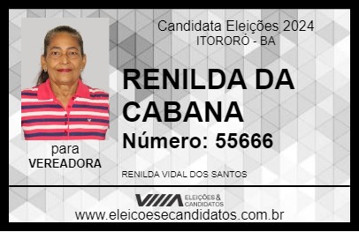 Candidato RENILDA DA CABANA 2024 - ITORORÓ - Eleições