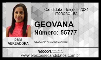 Candidato GEOVANA 2024 - ITORORÓ - Eleições