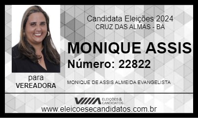 Candidato MONIQUE ASSIS 2024 - CRUZ DAS ALMAS - Eleições