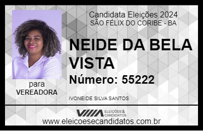 Candidato NEIDE DA BELA VISTA 2024 - SÃO FÉLIX DO CORIBE - Eleições