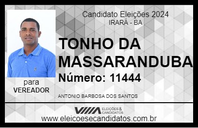 Candidato TONHO DA MASSARANDUBA 2024 - IRARÁ - Eleições