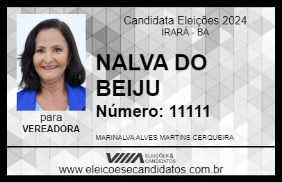 Candidato NALVA DO BEIJU 2024 - IRARÁ - Eleições